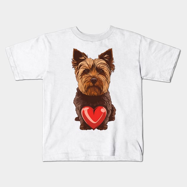 Valentine Yorkshire Terrier Shaped Chocolate Kids T-Shirt by Chromatic Fusion Studio